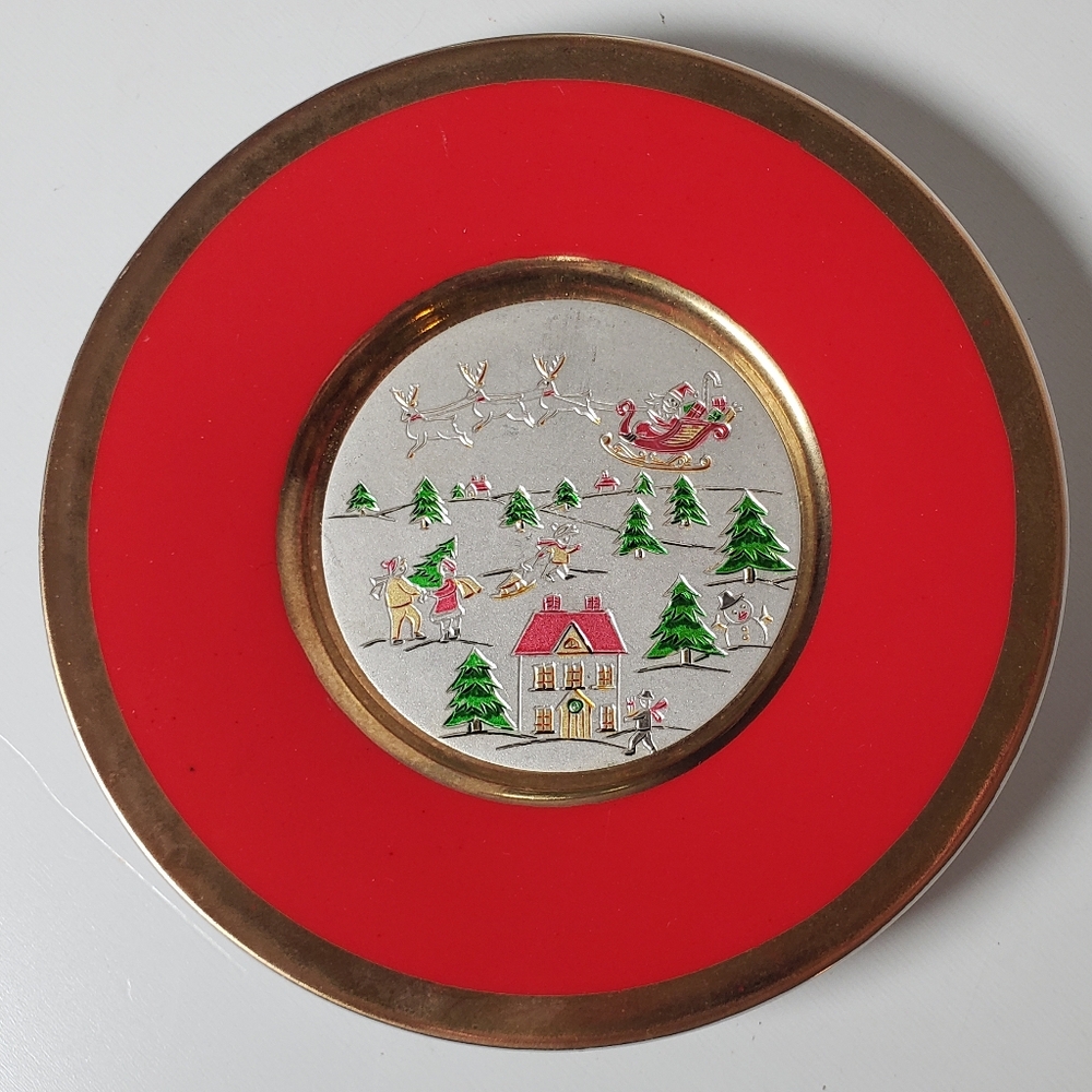 Vtg Chokin Gold Silver Christmas Scene Sleigh Jamestown China Samari Decor Plate